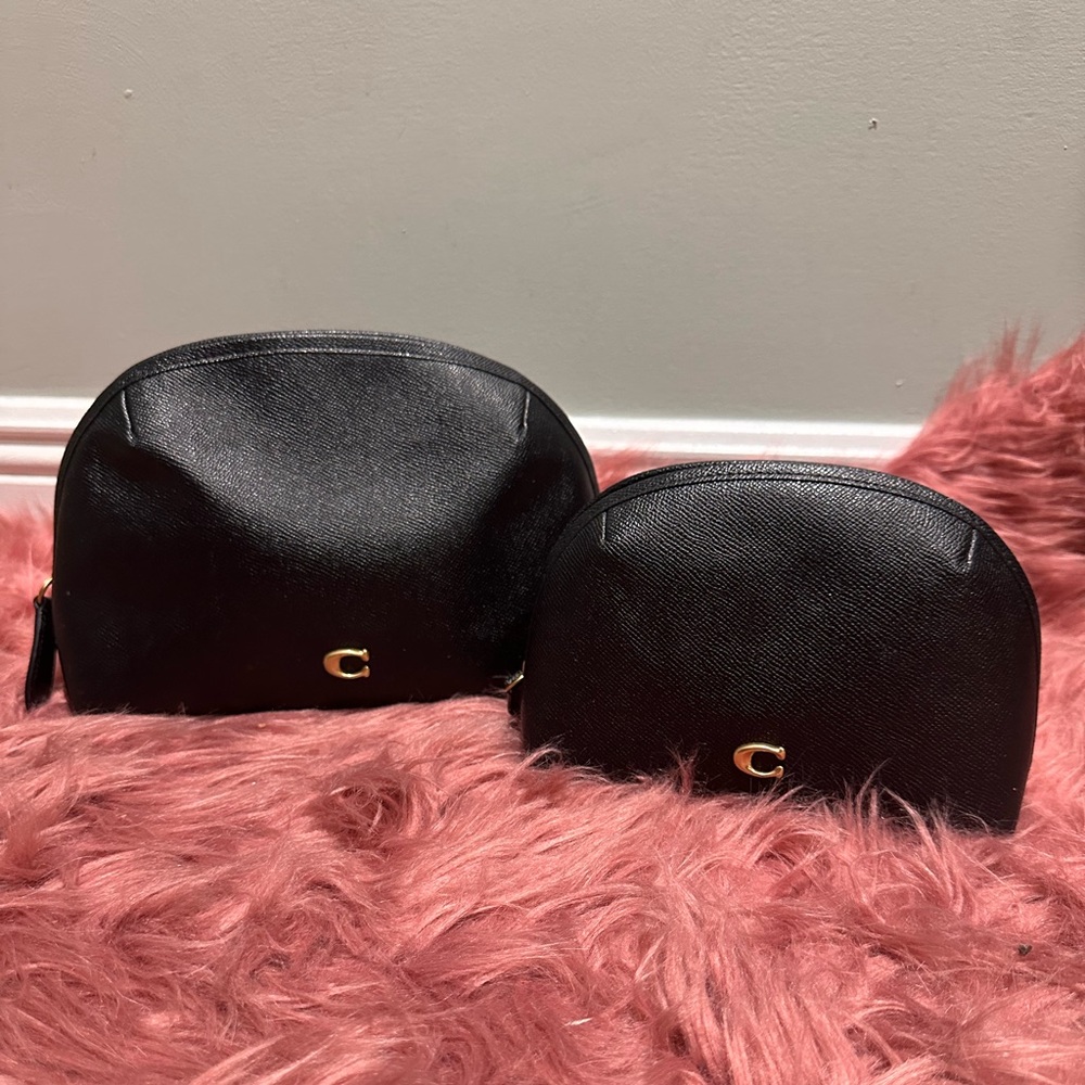 COACH Julienne Cosmetic Cases Set Of TWO 17, 22 Dome Black Gold